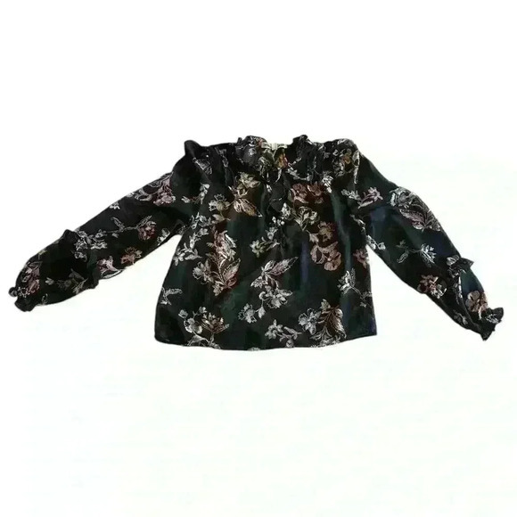 Wallflower Boho Sheer Floral Blouse in Black with Pink Flowers, Size‎ M - Picture 1 of 5